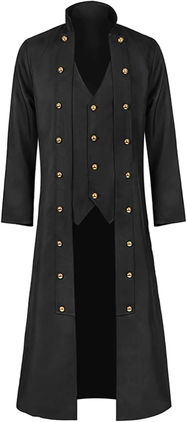 Men's Notch Lapel Double Breasted Long Trench Coat Men's Solid Color Lengthened Notched Lapel Collar Single Breasted