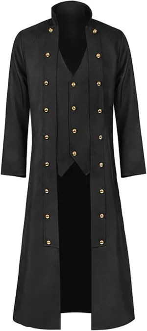 Men's Notch Lapel Double Breasted Long Trench Coat Men's Solid Color Lengthened Notched Lapel Collar Single Breasted