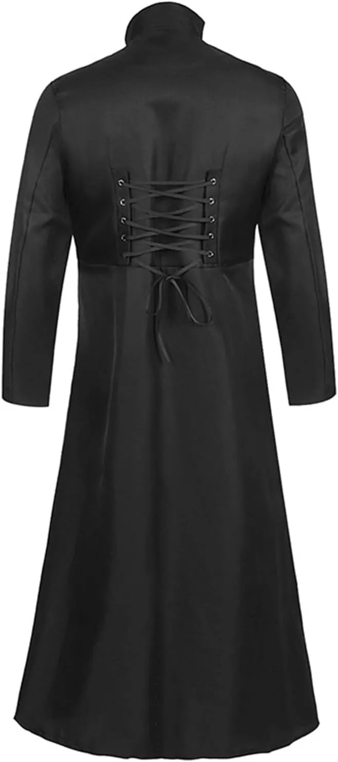 Men's Notch Lapel Double Breasted Long Trench Coat Men's Solid Color Lengthened Notched Lapel Collar Single Breasted