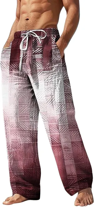 Mens Oversized Wide Leg Patchwork Long Trousers Drawstring Summer Beach Harem Pants Elastic Waist Boho Yoga Trousers
