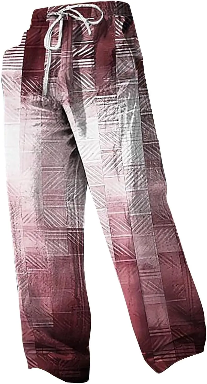 Mens Oversized Wide Leg Patchwork Long Trousers Drawstring Summer Beach Harem Pants Elastic Waist Boho Yoga Trousers