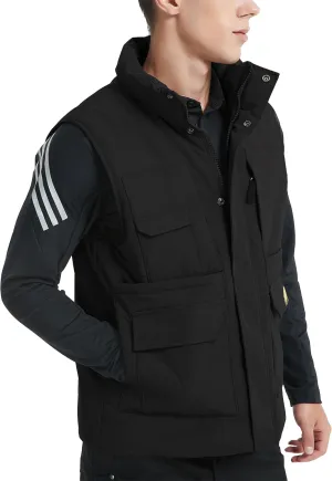Men's Padded Puffer Vest Outdoor Water-Resistant Winter Vest for Men With 11 Cargo Pockets
