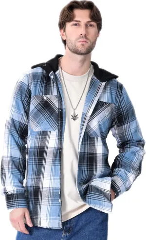 Men's Plaid Hooded Shirts Casual Long Sleeve Flannel Hoodie Shirts Jackets