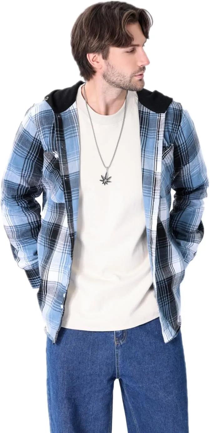 Men's Plaid Hooded Shirts Casual Long Sleeve Flannel Hoodie Shirts Jackets