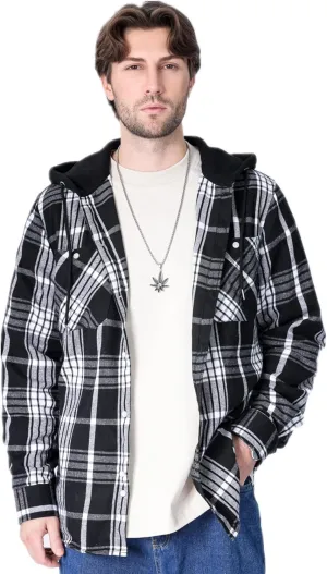 Men's Plaid Hooded Shirts Casual Long Sleeve Flannel Hoodie Shirts Jackets