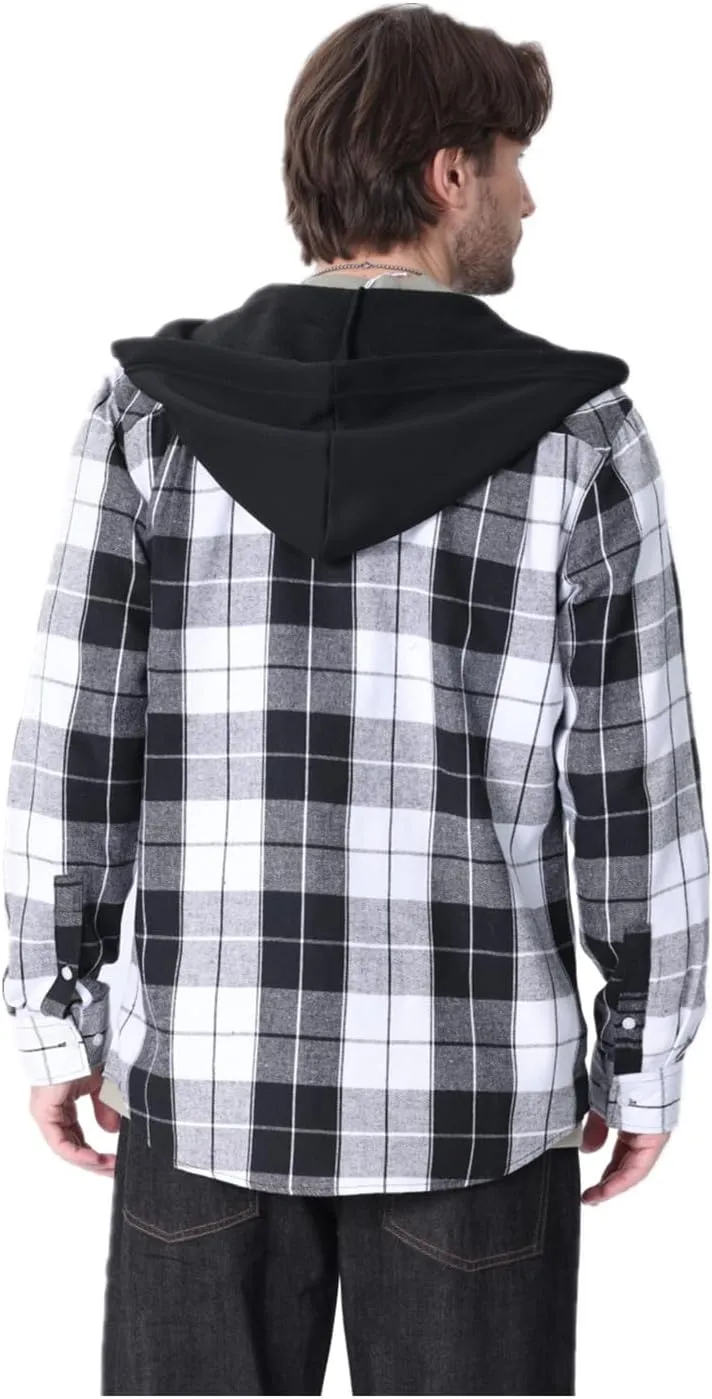 Men's Plaid Hooded Shirts Casual Long Sleeve Flannel Hoodie Shirts Jackets