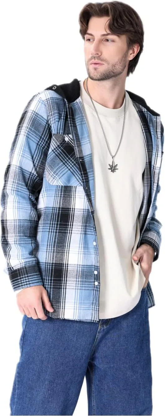 Men's Plaid Hooded Shirts Casual Long Sleeve Flannel Hoodie Shirts Jackets