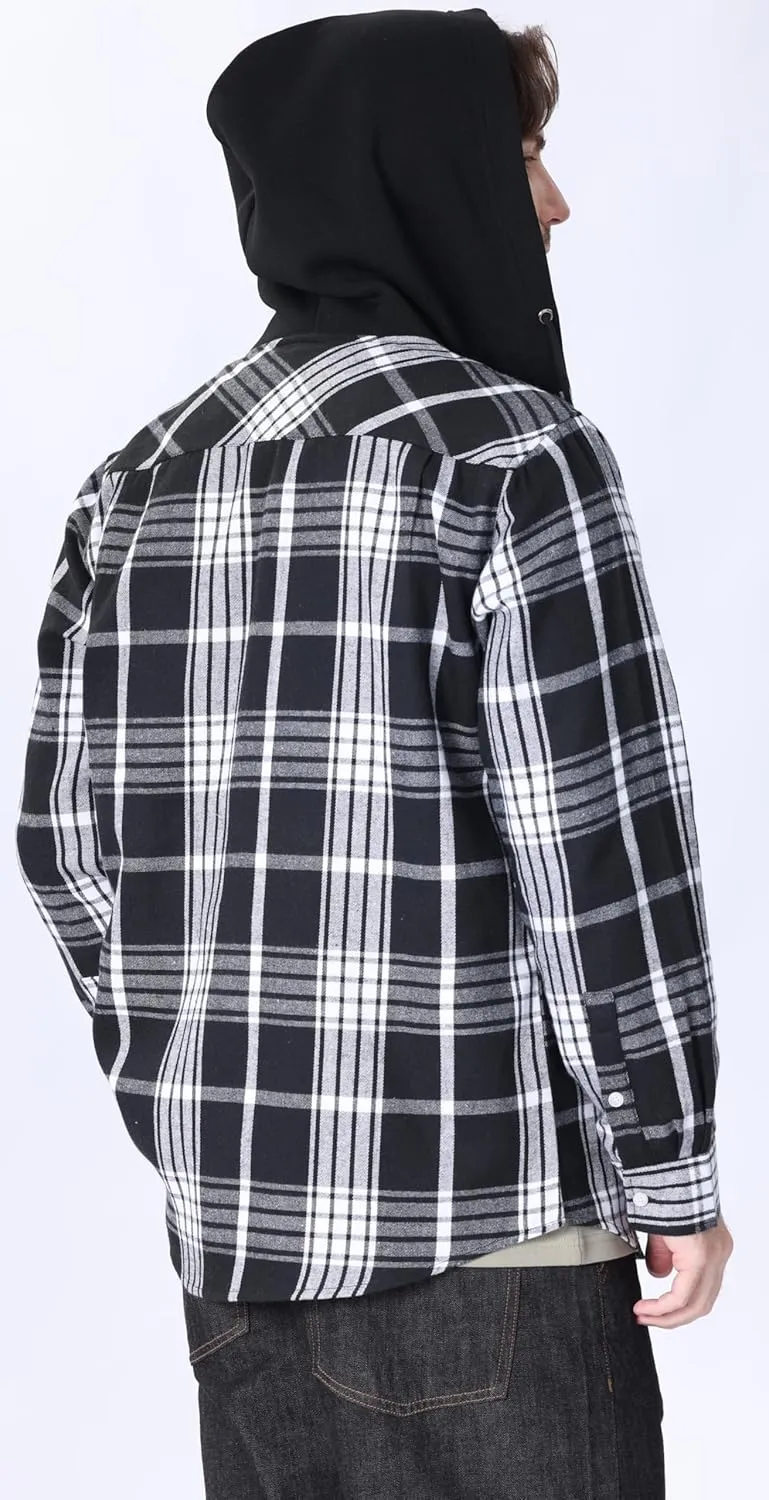 Men's Plaid Hooded Shirts Casual Long Sleeve Flannel Hoodie Shirts Jackets