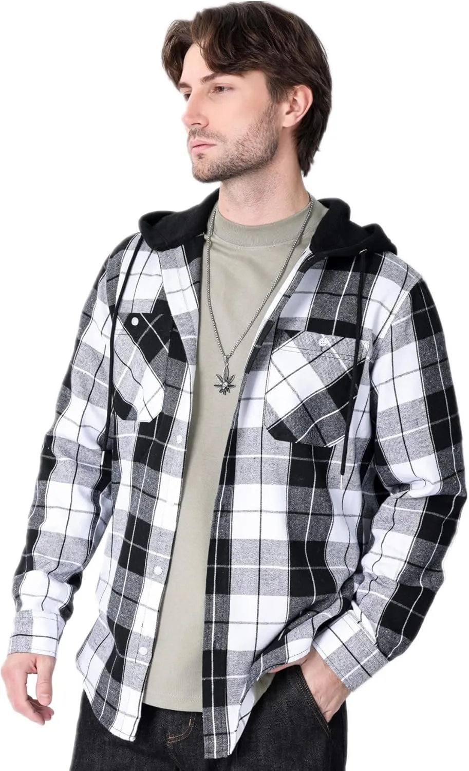 Men's Plaid Hooded Shirts Casual Long Sleeve Flannel Hoodie Shirts Jackets