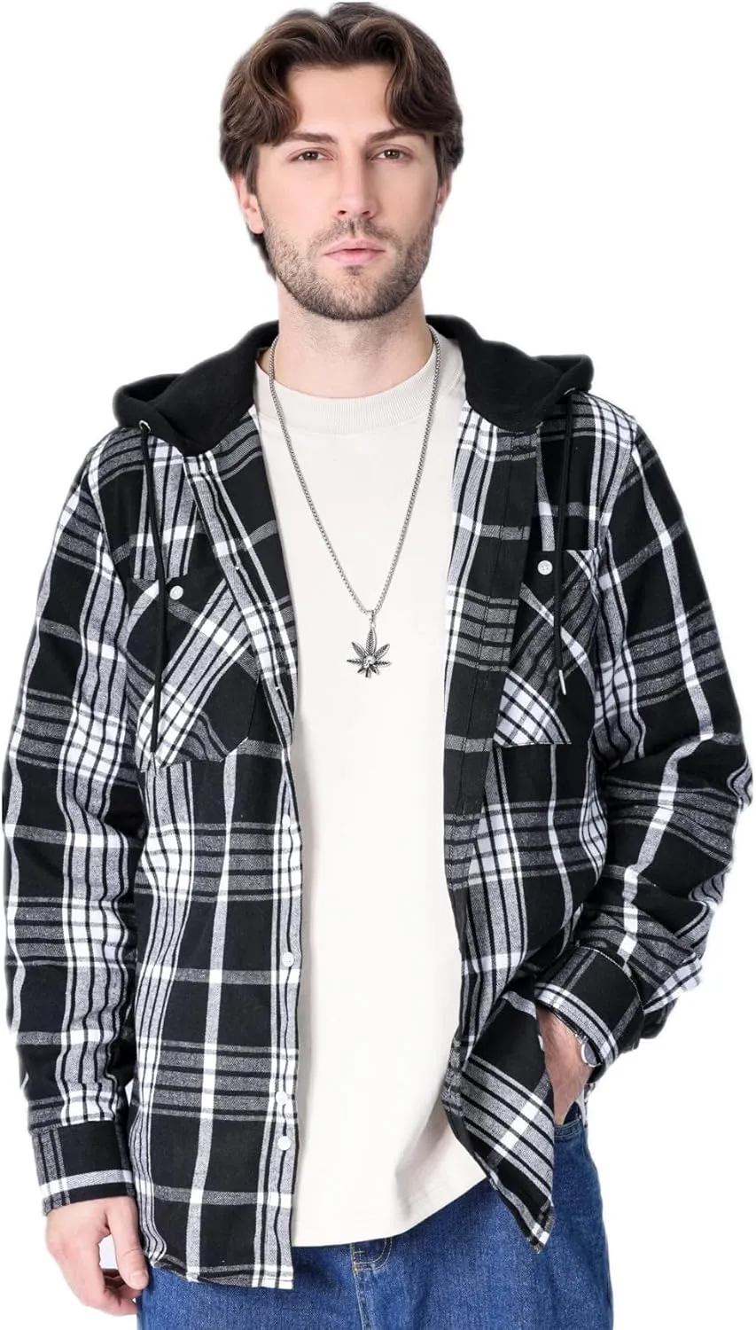 Men's Plaid Hooded Shirts Casual Long Sleeve Flannel Hoodie Shirts Jackets