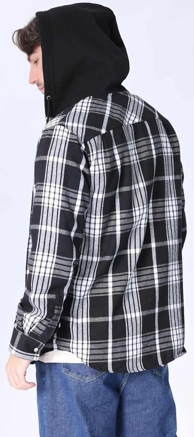 Men's Plaid Hooded Shirts Casual Long Sleeve Flannel Hoodie Shirts Jackets