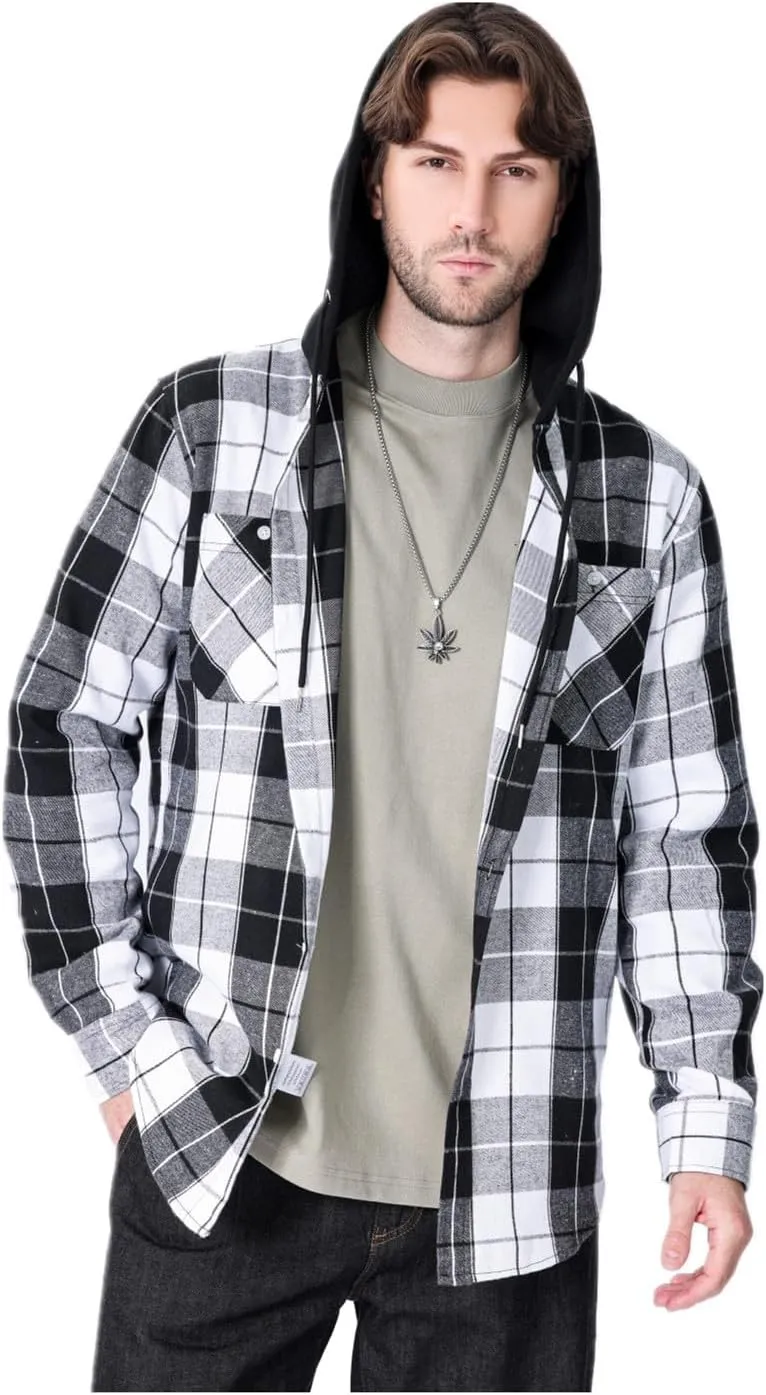 Men's Plaid Hooded Shirts Casual Long Sleeve Flannel Hoodie Shirts Jackets