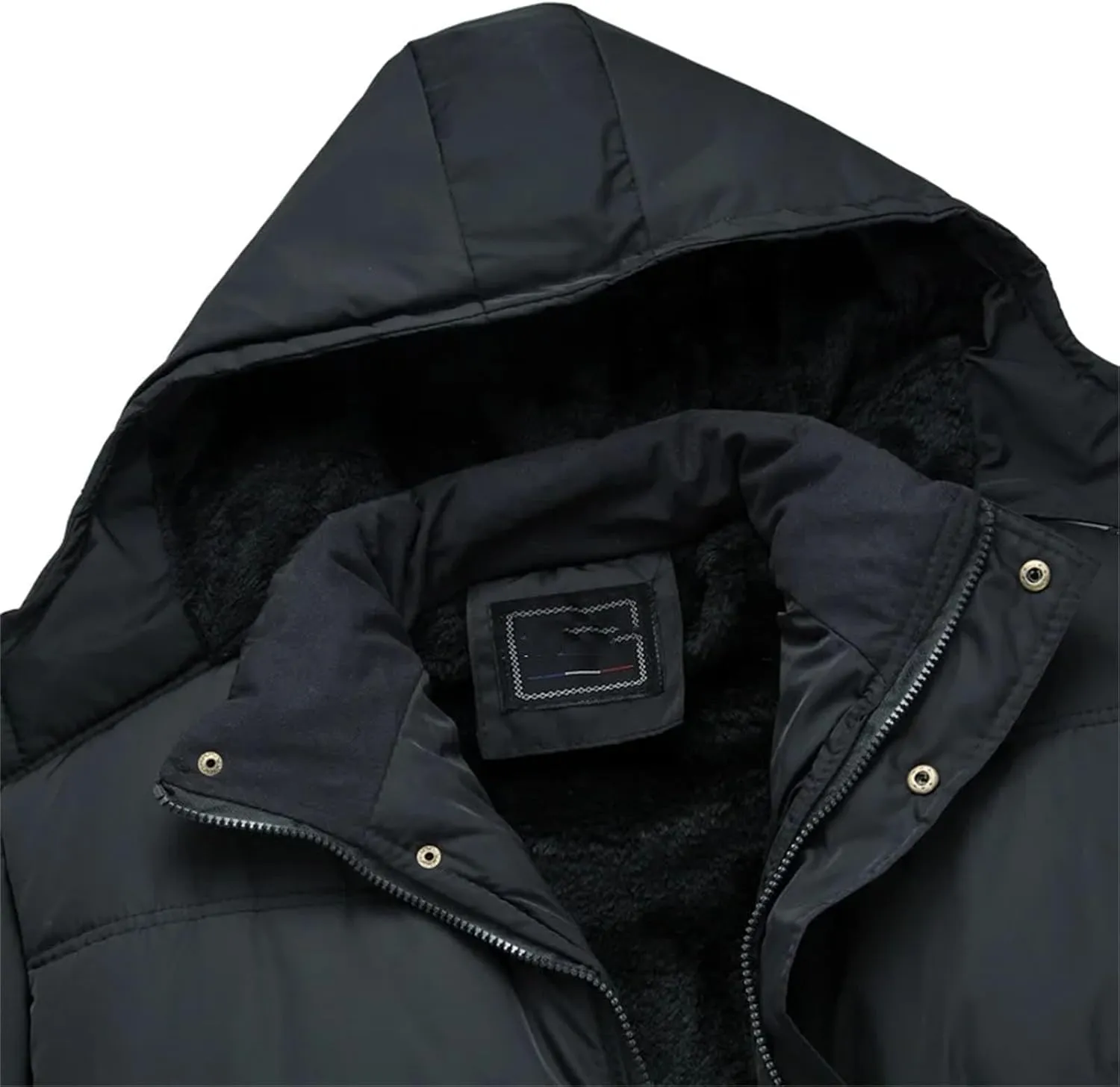 Men's Plush Hooded Stand Collar Cotton-Padded Thickening Warm Zipper Zipper Casual Parka Coat
