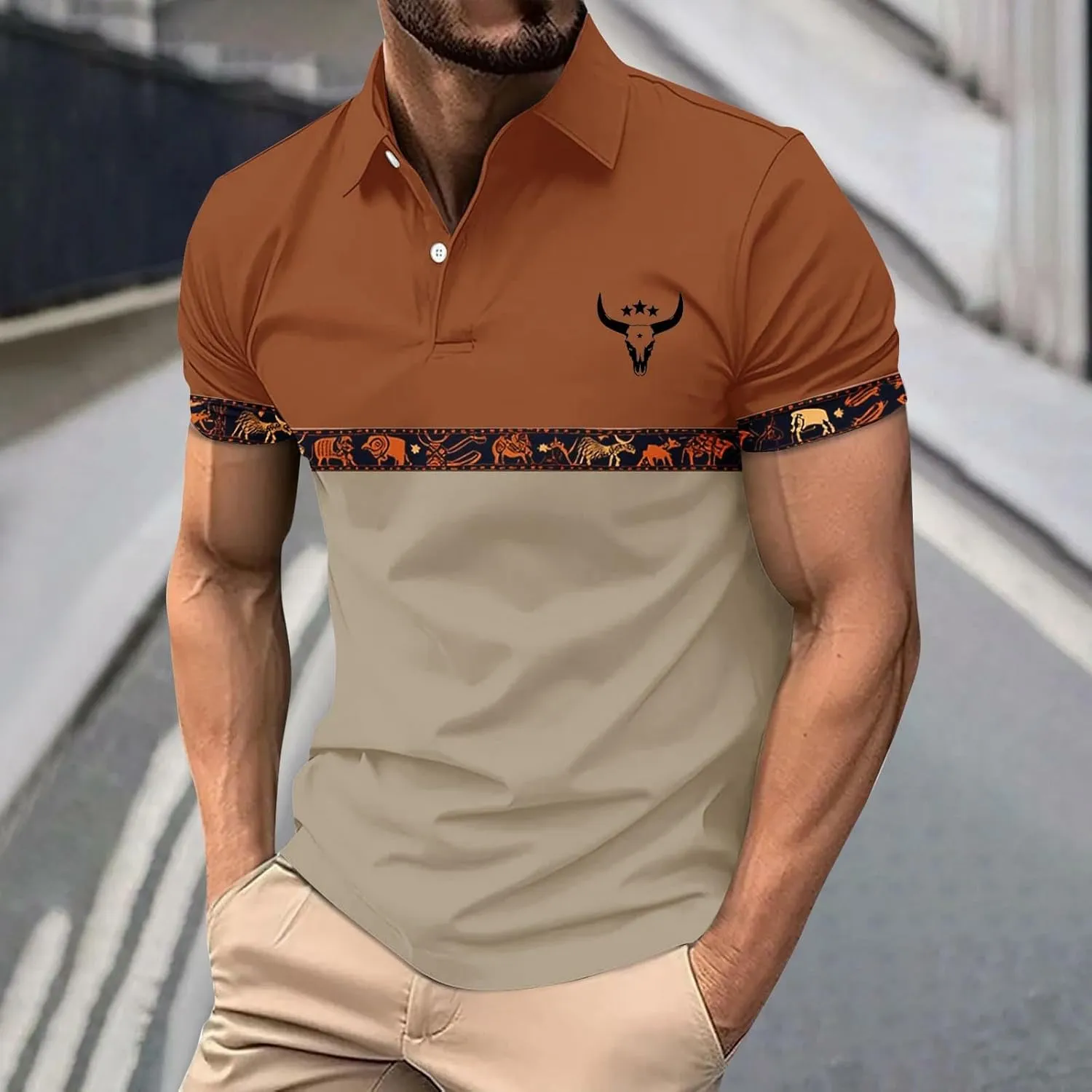 Mens Polo Shirts Moisture Wicking Short Sleeve Printed Quick Dry Athletic Golf Tees Performance Golf Shirts