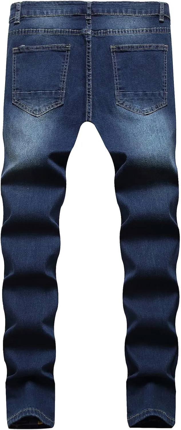 Men's Regular Fit Ripped Jean, Stacked Jeans Men, Distressed Ripped Jeans Pants, Fashion Skinny Jeans for Men