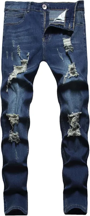 Men's Regular Fit Ripped Jean, Stacked Jeans Men, Distressed Ripped Jeans Pants, Fashion Skinny Jeans for Men