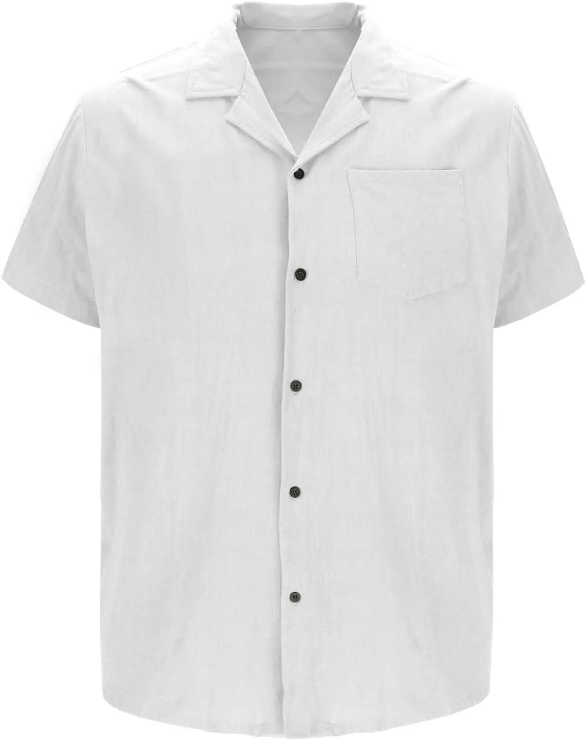 Mens Short Sleeve Dress Shirts with Pocket Cotton Linen Button Down T-Shirt Spread Collar Plain Summer Beach Tops