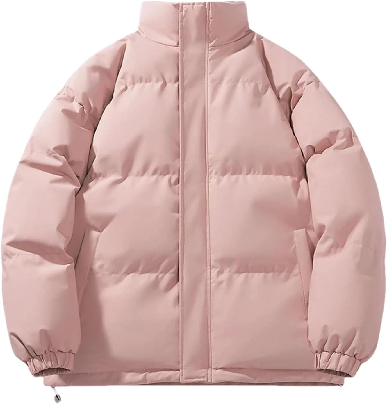 Men's Solid Color Stand Collar Cotton-Padded Casual Warm Zipper Button Parka Coat
