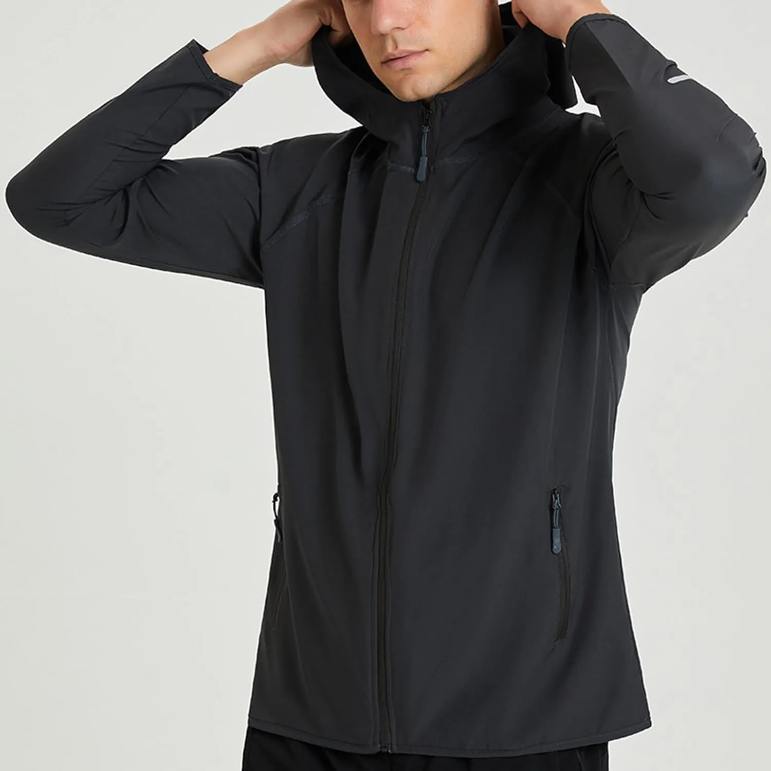 Mens Sport Coat Trendy Solid Color Running Hoodies Long Sleeve Workout Windbreaker Jackets Casual Zip Up Training Tops