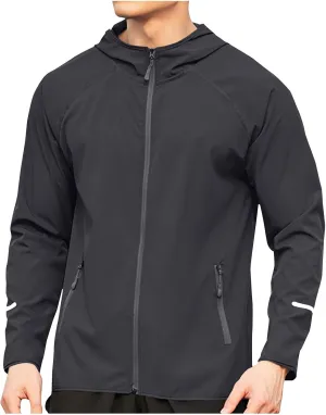 Mens Sport Coat Trendy Solid Color Running Hoodies Long Sleeve Workout Windbreaker Jackets Casual Zip Up Training Tops