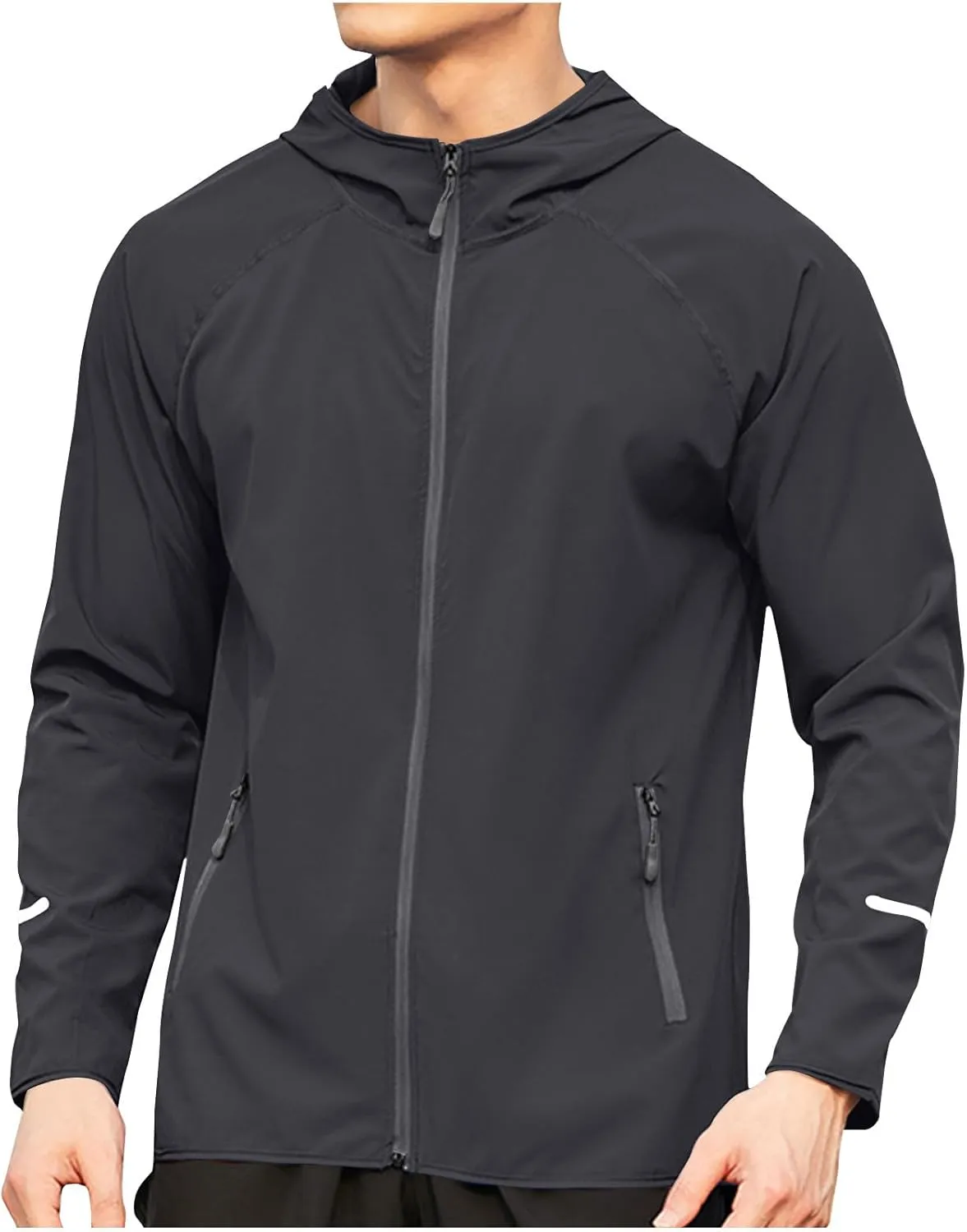 Mens Sport Coat Trendy Solid Color Running Hoodies Long Sleeve Workout Windbreaker Jackets Casual Zip Up Training Tops