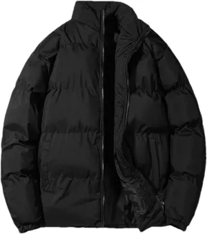 Men's Stand Collar Solid Thick Cotton-Padded Vintage Warm Outdoor Long Sleeve Parka Coat