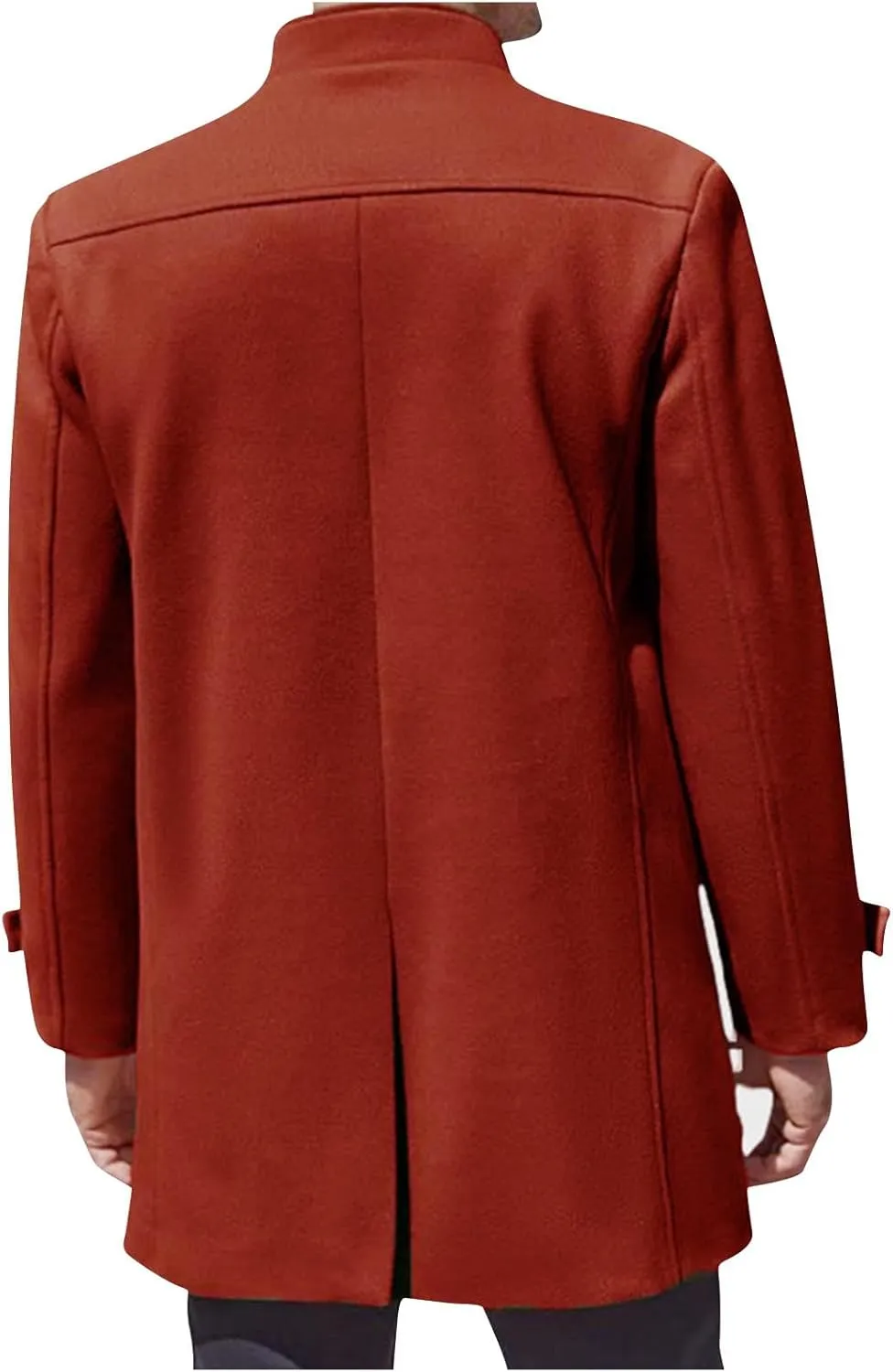 Mens Stand Collar Trench Coat Big and Tall Trench Coat Button Down Woolen Jacket Mid Length Pea Coat with Pockets