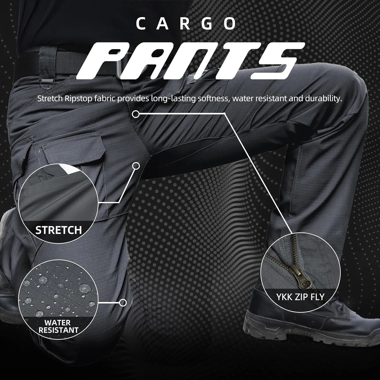 Men's Stretch Tactical Pants Water Resistant Ripstop Cargo Pants Outdoor Lightweight EDC Work Hiking Pants