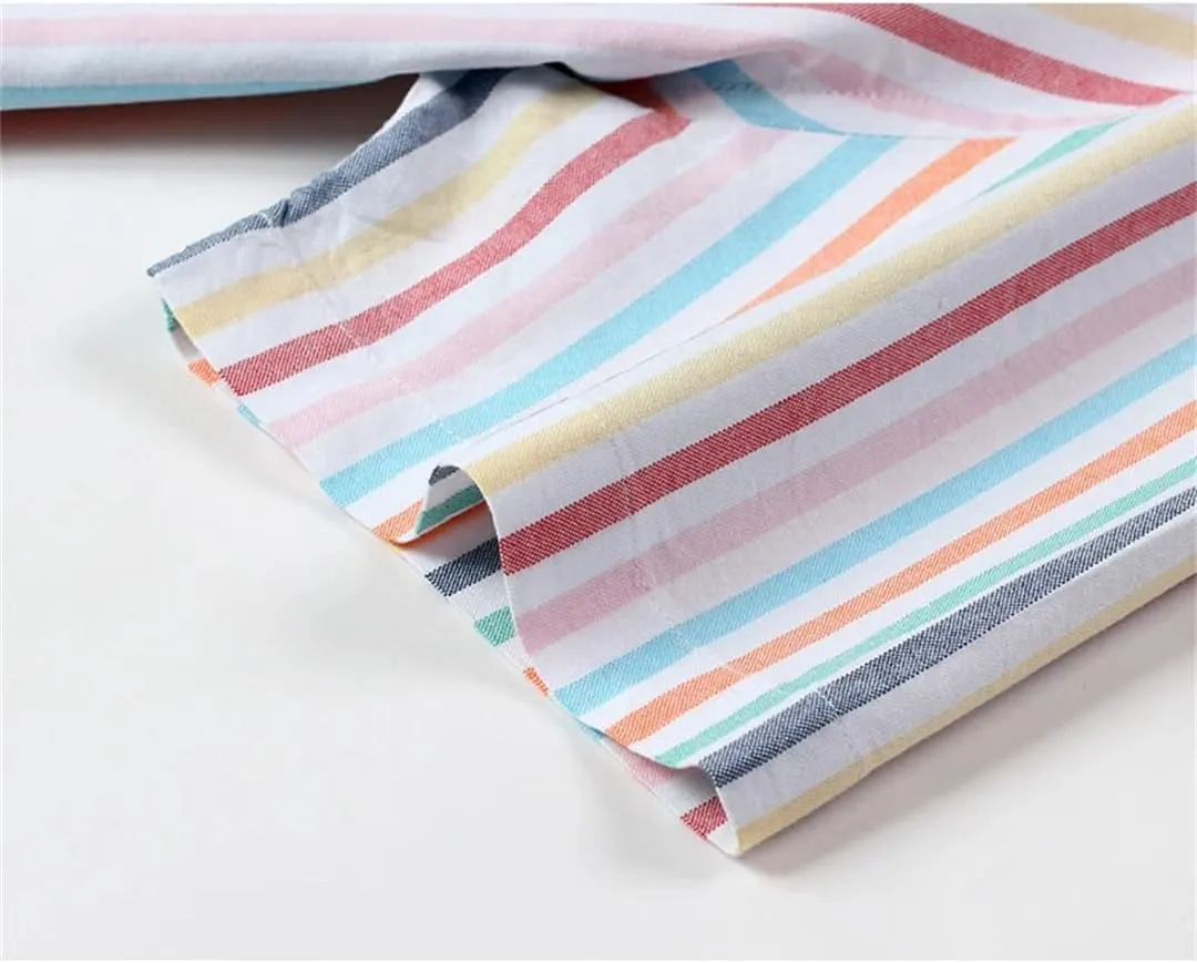 Men's Striped Cotton Shirt Short Sleeve Oxford Plaid Regular Fit Business Casual Shirts