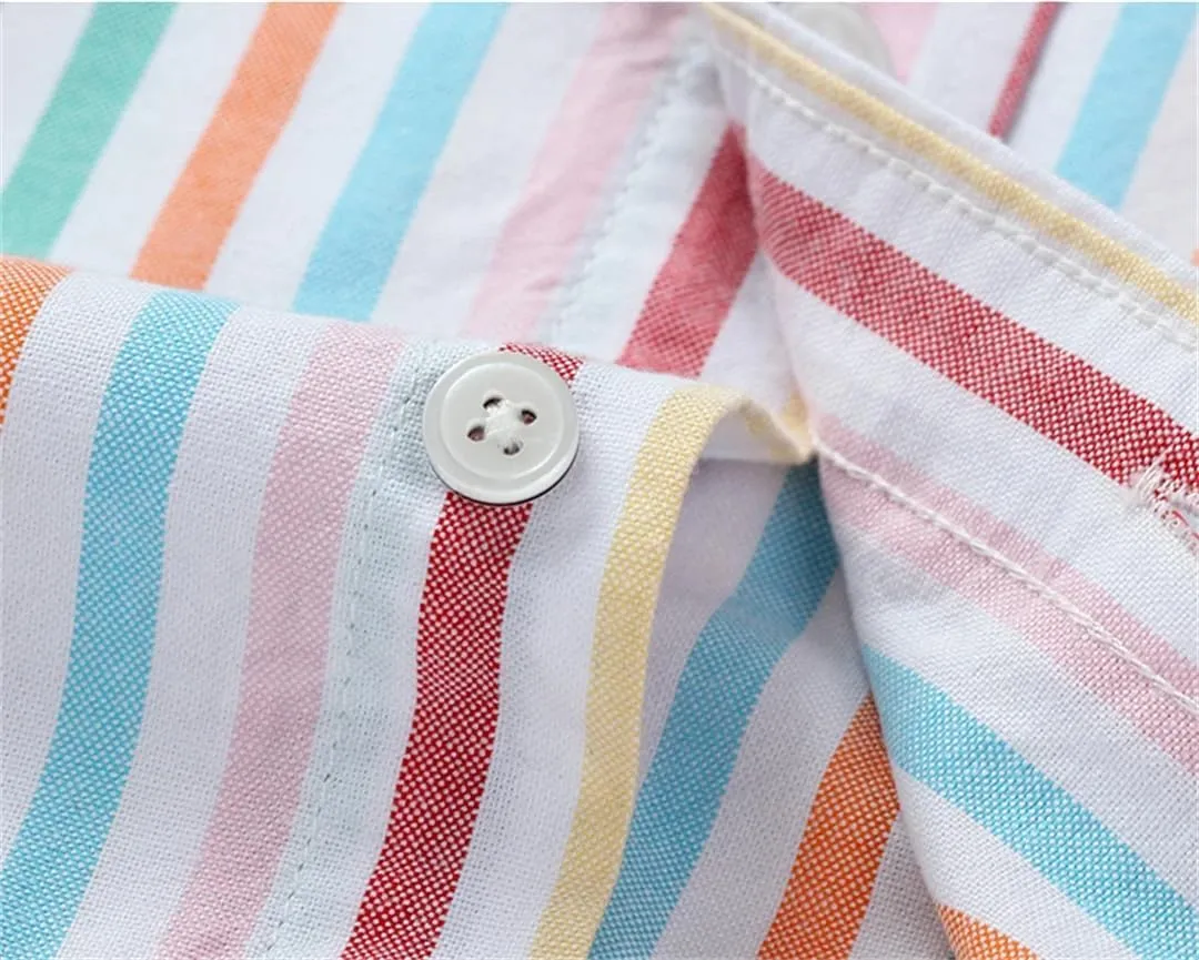 Men's Striped Cotton Shirt Short Sleeve Oxford Plaid Regular Fit Business Casual Shirts