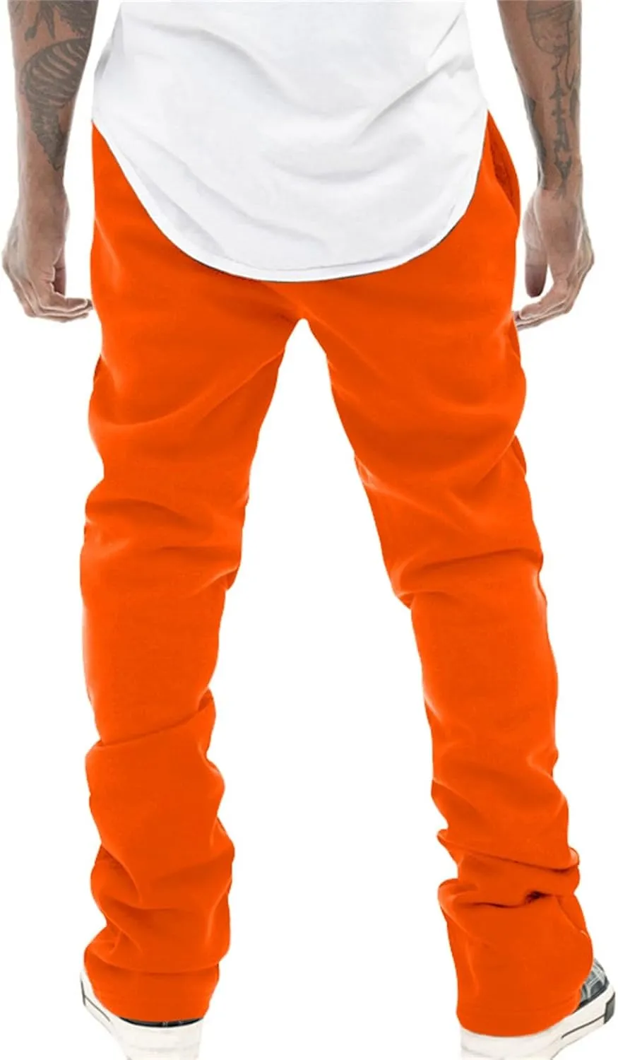 Mens Sweatpants Flare Stacked Joggers Open Bottom Track Pants Elastic Drawstring Waist Bell Bottoms Workout Trousers