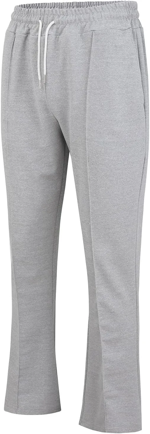 Mens Sweatpants Flare Stacked Joggers Open Bottom Track Pants Elastic Drawstring Waist Bell Bottoms Workout Trousers