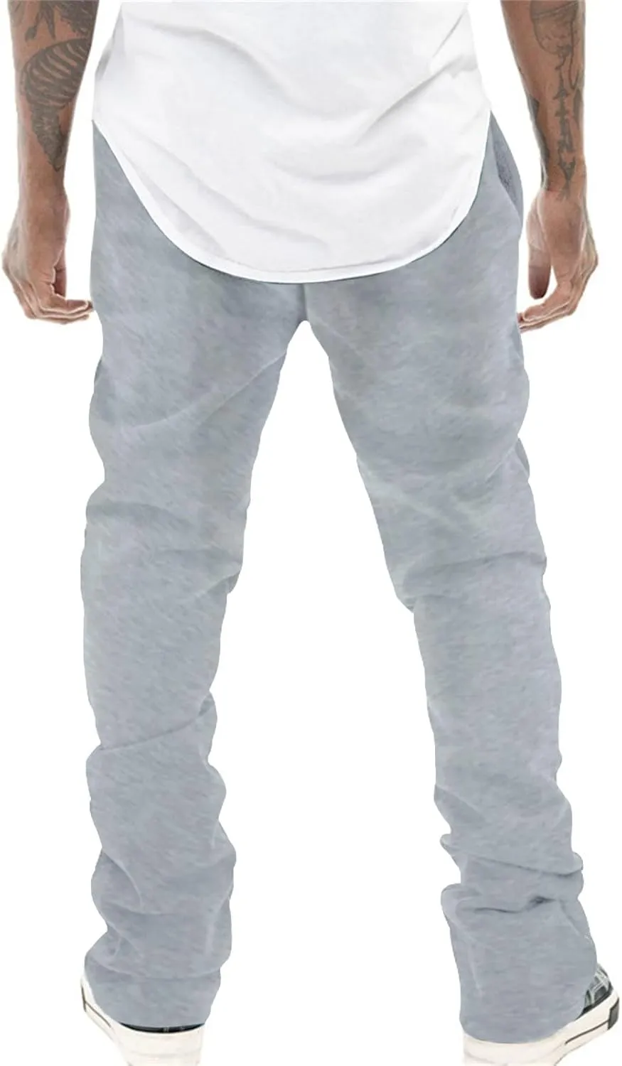 Mens Sweatpants Flare Stacked Joggers Open Bottom Track Pants Elastic Drawstring Waist Bell Bottoms Workout Trousers