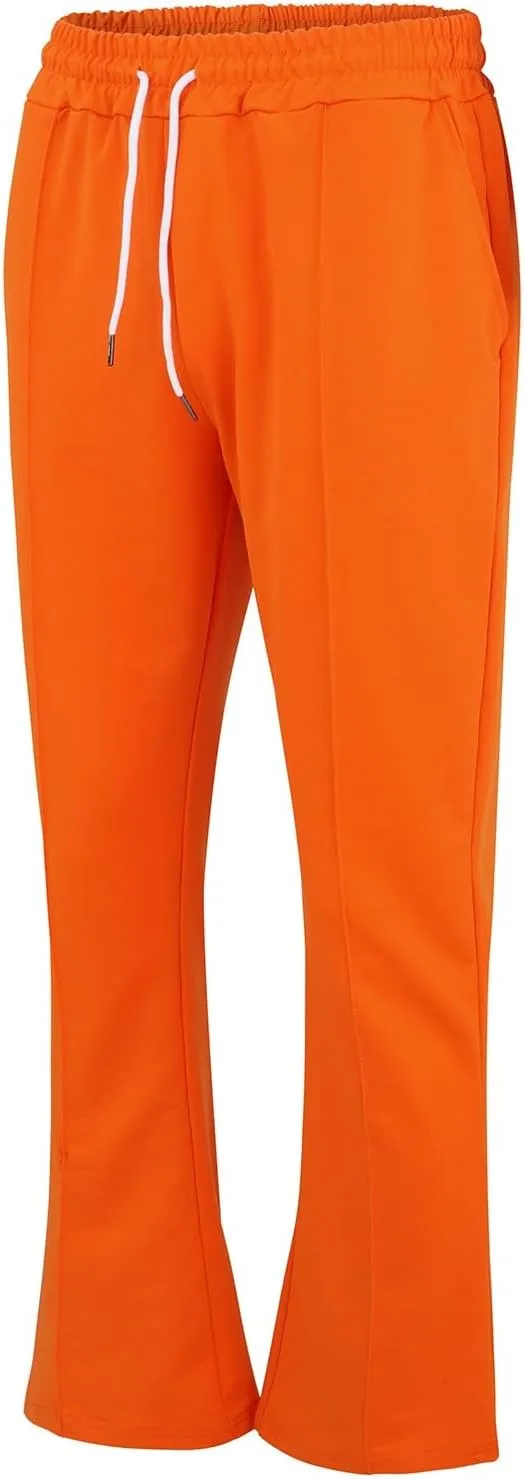 Mens Sweatpants Flare Stacked Joggers Open Bottom Track Pants Elastic Drawstring Waist Bell Bottoms Workout Trousers