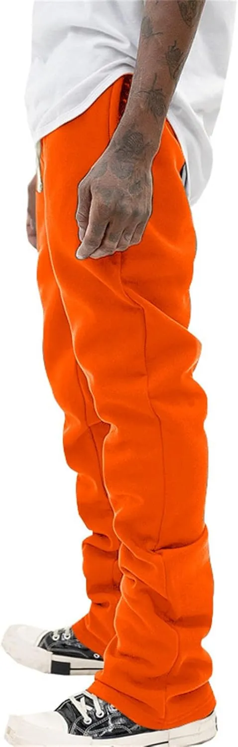 Mens Sweatpants Flare Stacked Joggers Open Bottom Track Pants Elastic Drawstring Waist Bell Bottoms Workout Trousers