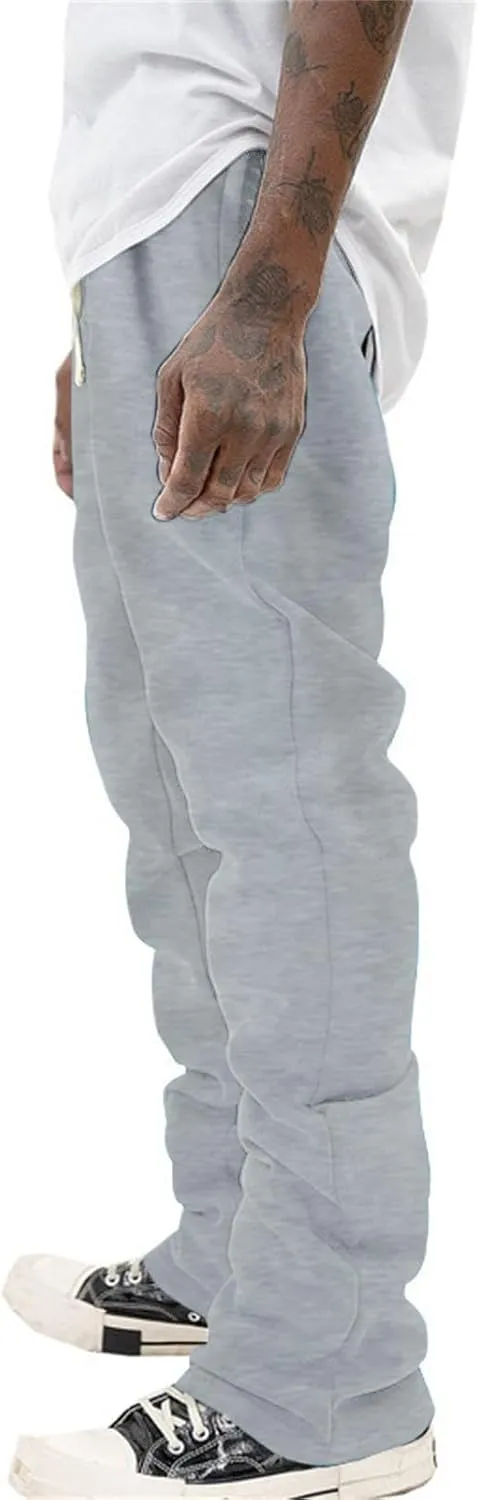 Mens Sweatpants Flare Stacked Joggers Open Bottom Track Pants Elastic Drawstring Waist Bell Bottoms Workout Trousers