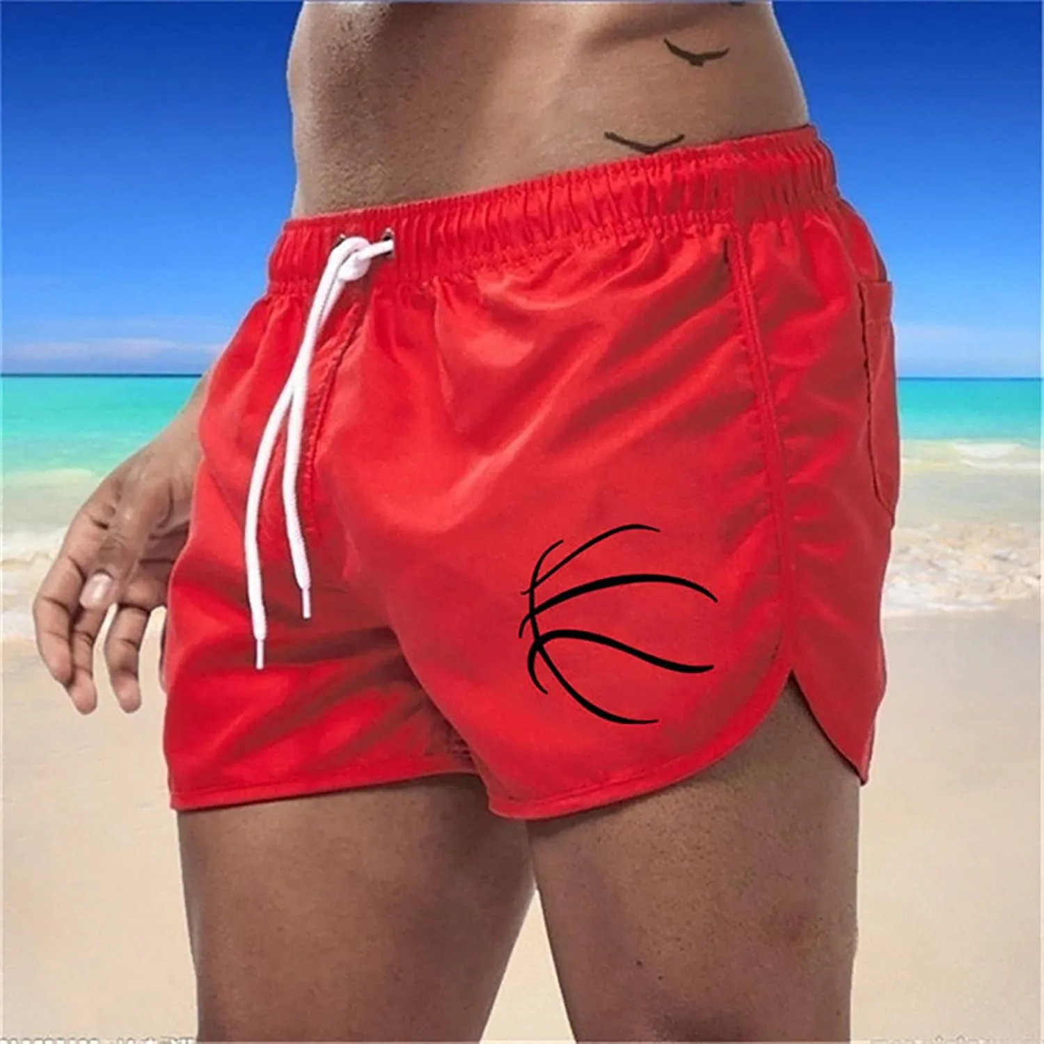 Men's Swim Trunks 5 Inch Quick Dry Baseball Board Shorts Summer Swimming Trunks Beach Shorts for Men Bathing Suits