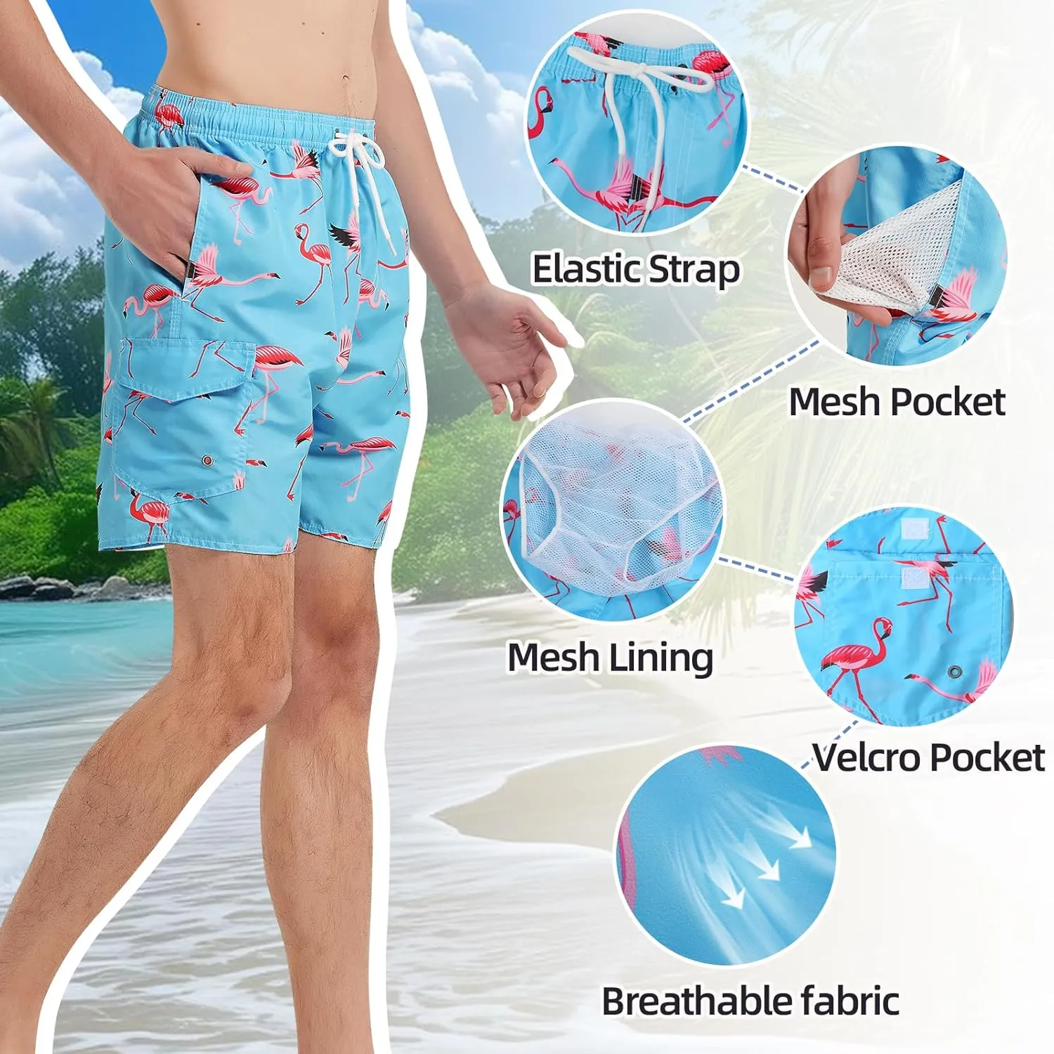 Mens Swim Trunks Swim Shorts Swimwear Quick Dry 7??Swimming Trunks with Mesh Lining