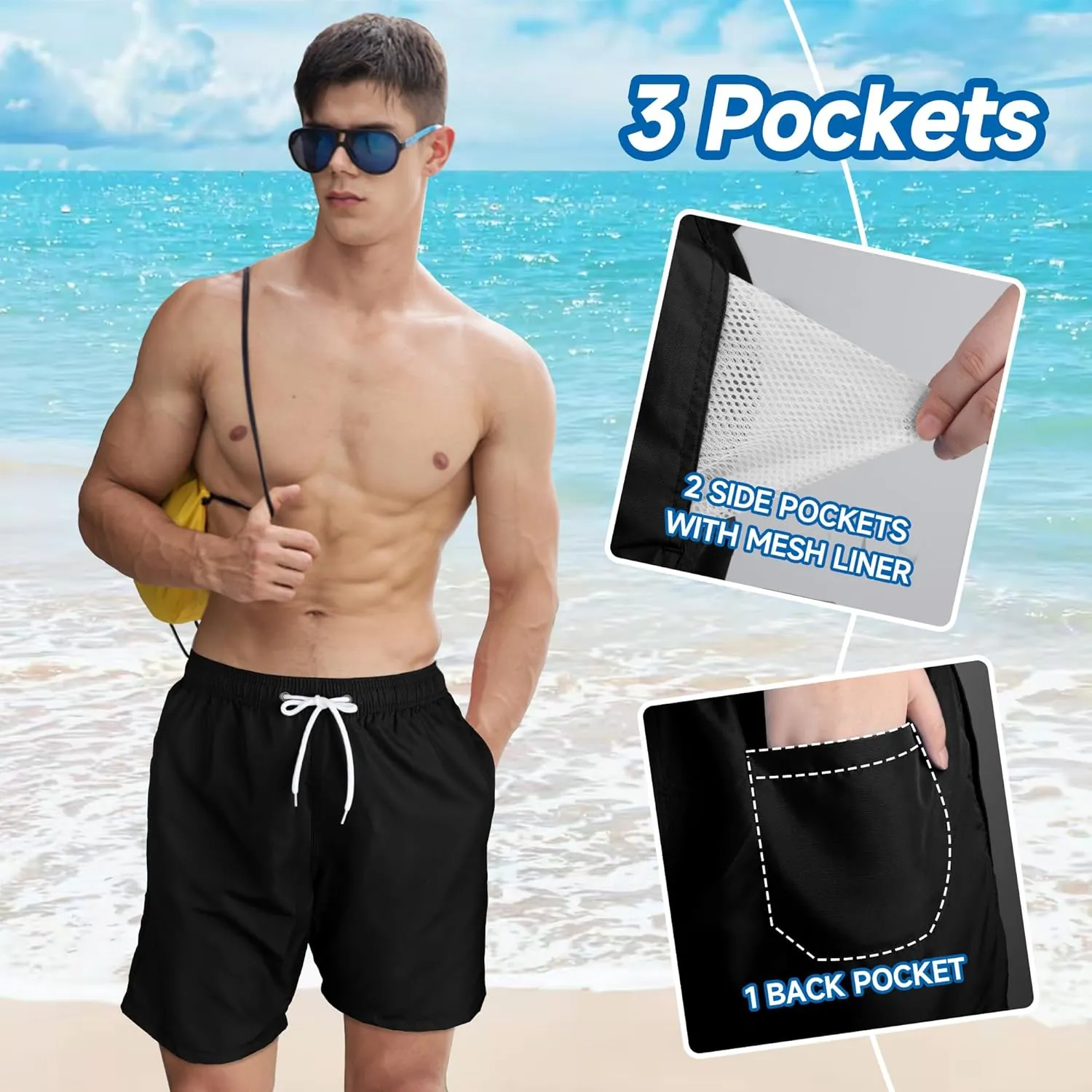 Mens Swim Trunks Swim Shorts Swimwear Quick Dry 7??Swimming Trunks with Mesh Lining