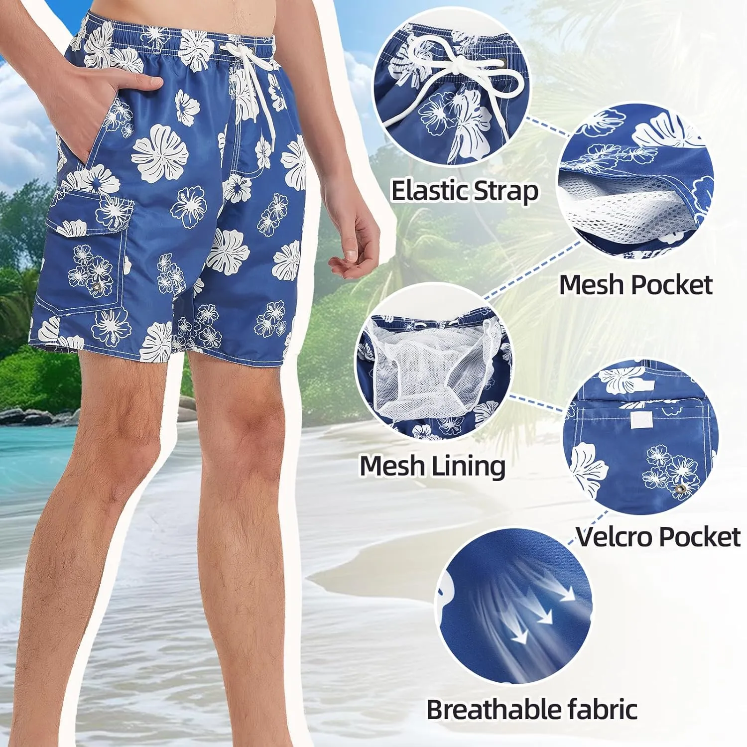 Mens Swim Trunks Swim Shorts Swimwear Quick Dry 7??Swimming Trunks with Mesh Lining