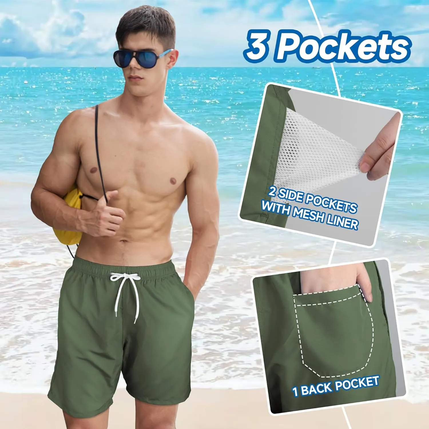 Mens Swim Trunks Swim Shorts Swimwear Quick Dry 7??Swimming Trunks with Mesh Lining
