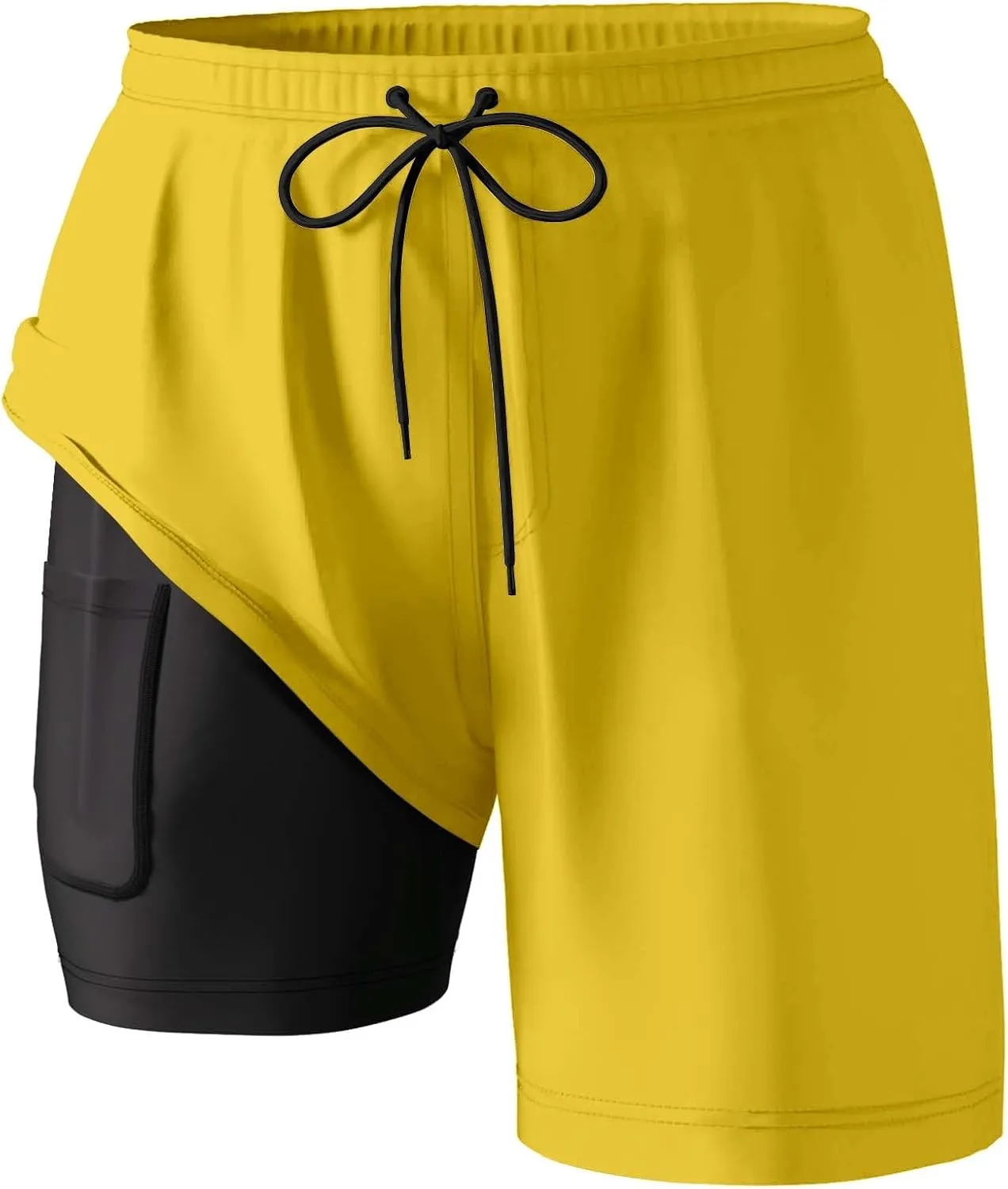 Mens Swim Trunks with Compression Liner Elastic Waist Quick Dry Beach Shorts Stretch Summer Pockets Bathing Suit