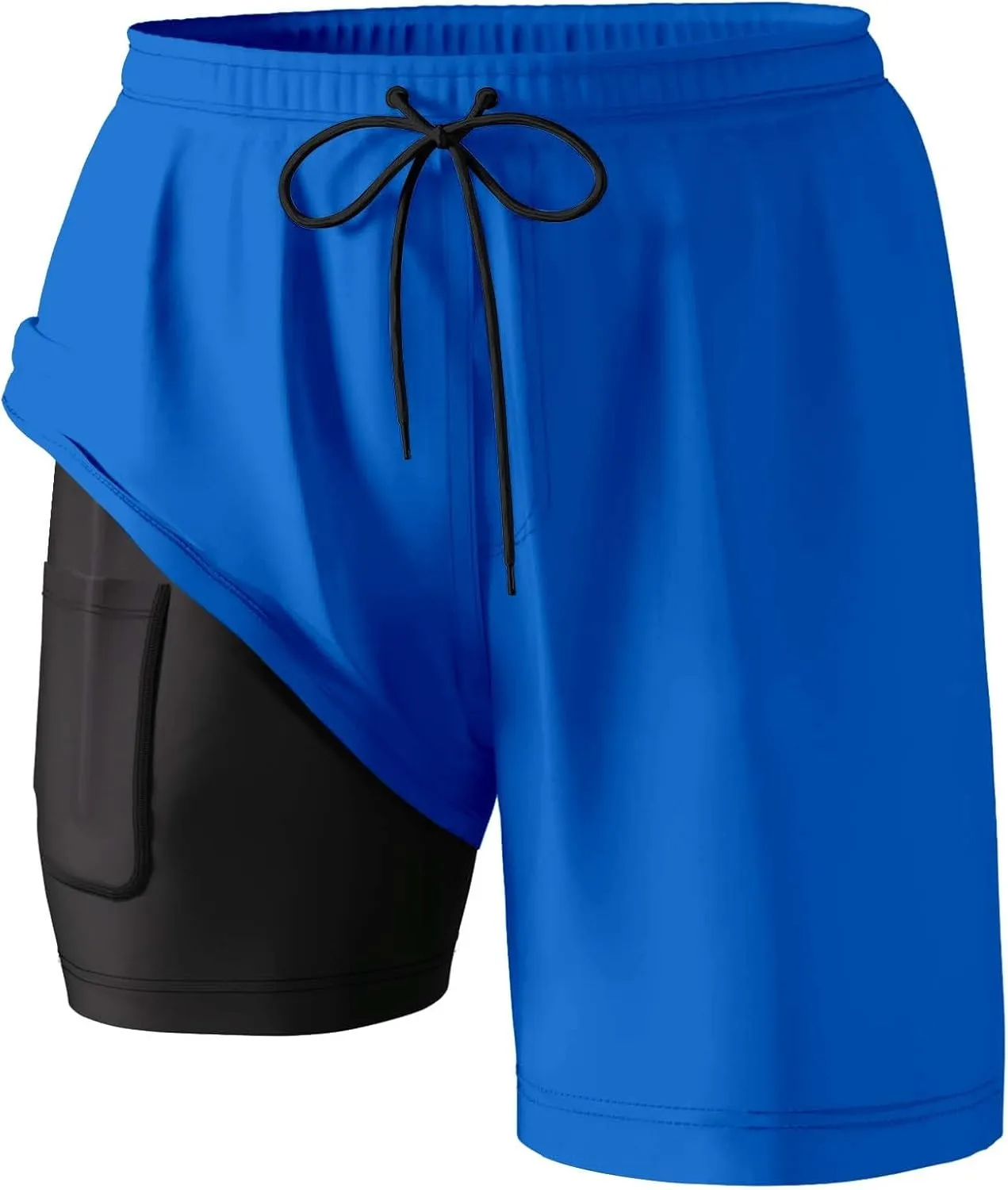Mens Swim Trunks with Compression Liner Elastic Waist Quick Dry Beach Shorts Stretch Summer Pockets Bathing Suit