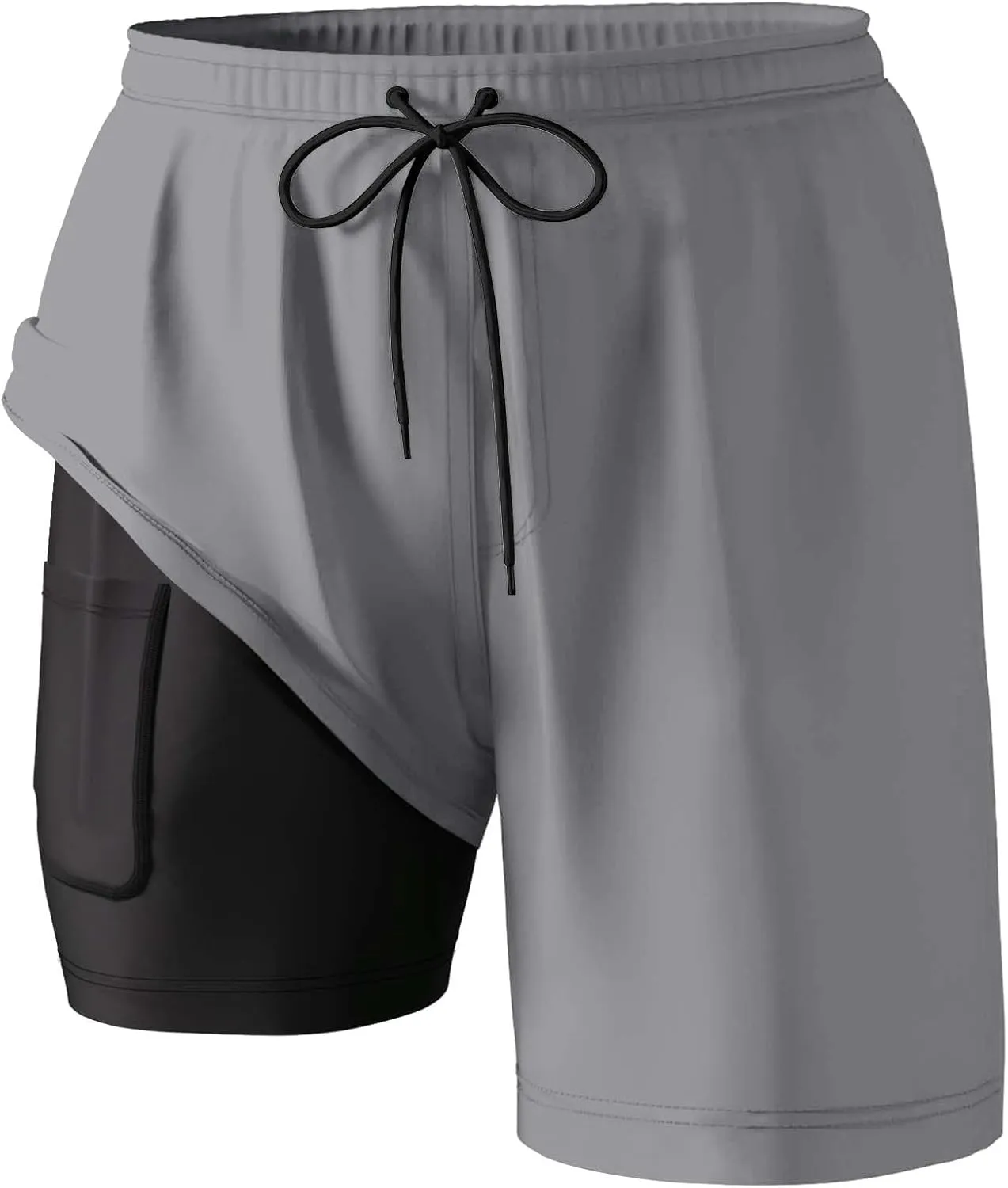 Mens Swim Trunks with Compression Liner Elastic Waist Quick Dry Beach Shorts Stretch Summer Pockets Bathing Suit