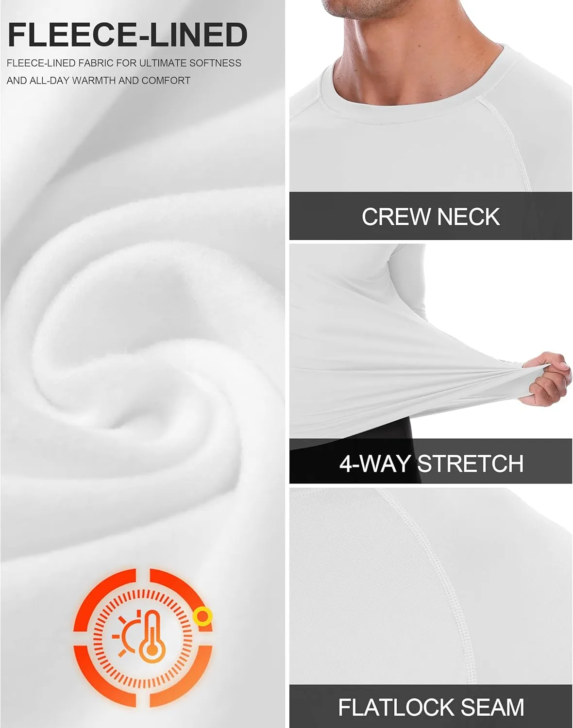 Mens Thermal Compression Shirts, Warm Long Sleeve Fleece Lined Tops Athletic Base Layer for Running Cold Weather