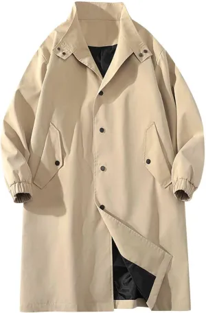 Mens Trench Coat Slim Fit Single Breasted Casual Long Jacket Lightweight Lapel Fall Winter Windbreaker Overcoat