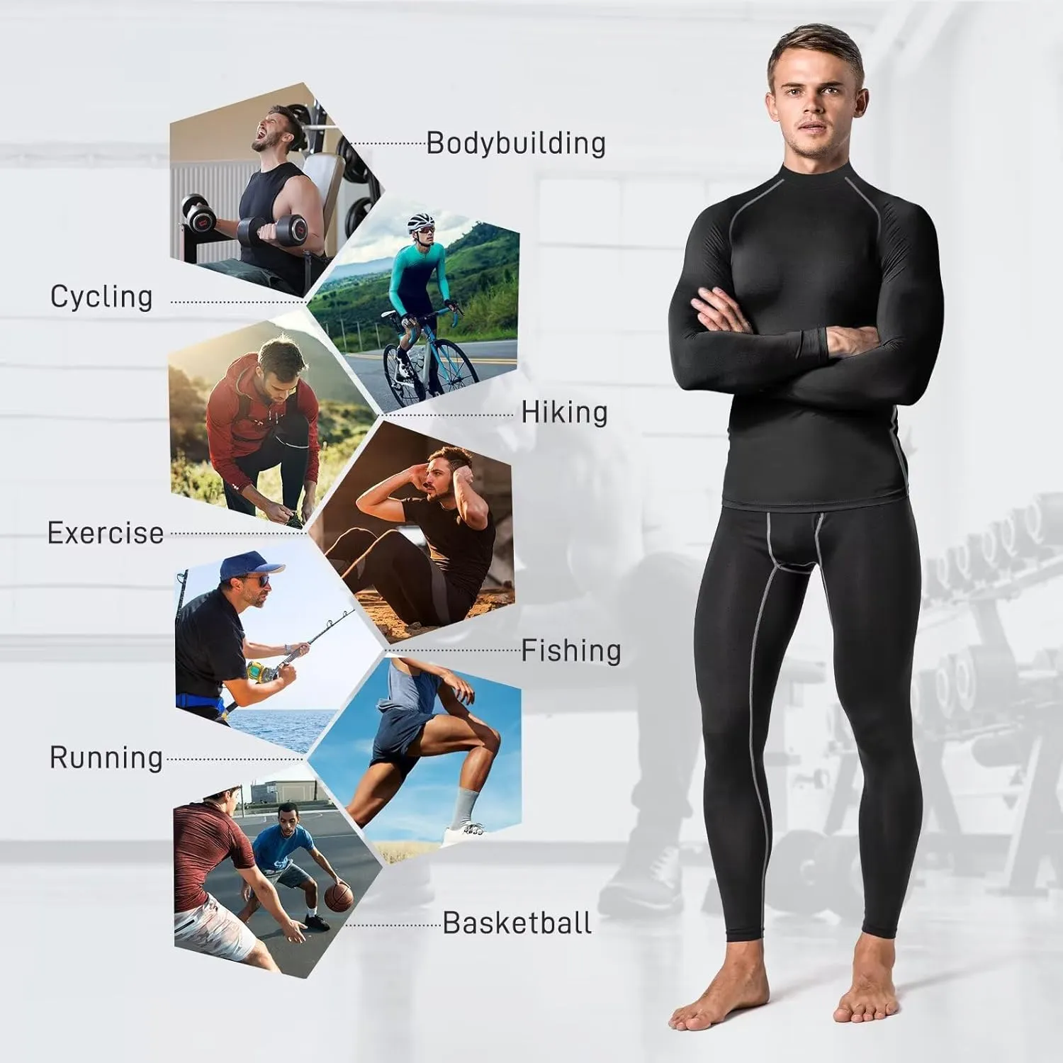 Men's Turtle Neck Compression Shirts for Men Ski Cycling Running Athletic Base Layer,Warm,Quick Dry