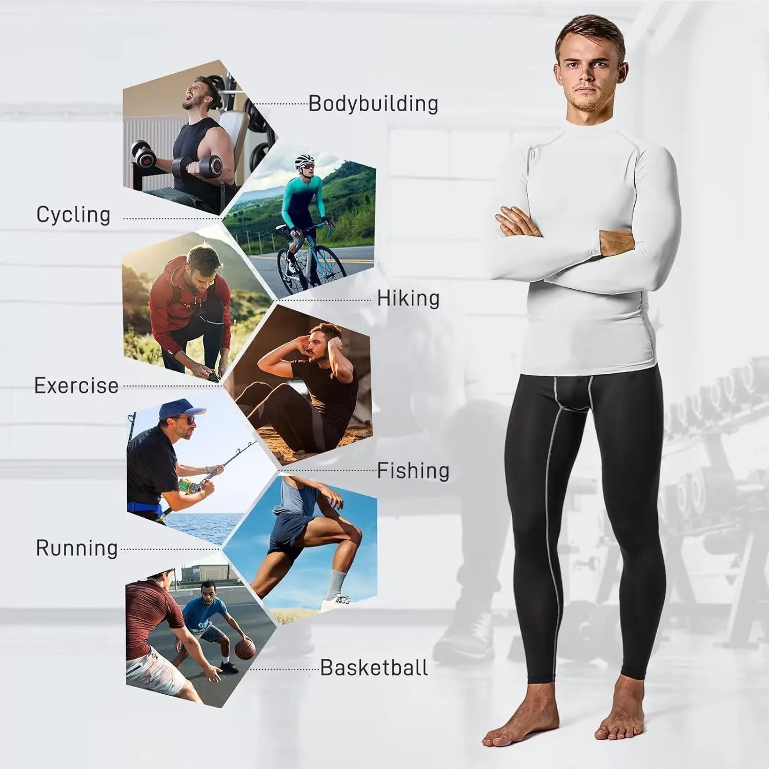 Men's Turtle Neck Compression Shirts for Men Ski Cycling Running Athletic Base Layer,Warm,Quick Dry