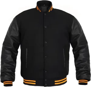 Men's Varsity Jacket Genuine Leather Sleeve and Wool Blend Letterman Boys College Varsity Jackets XS-5XL