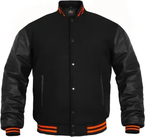 Men's Varsity Jacket Genuine Leather Sleeve and Wool Blend Letterman Boys College Varsity Jackets XS-5XL